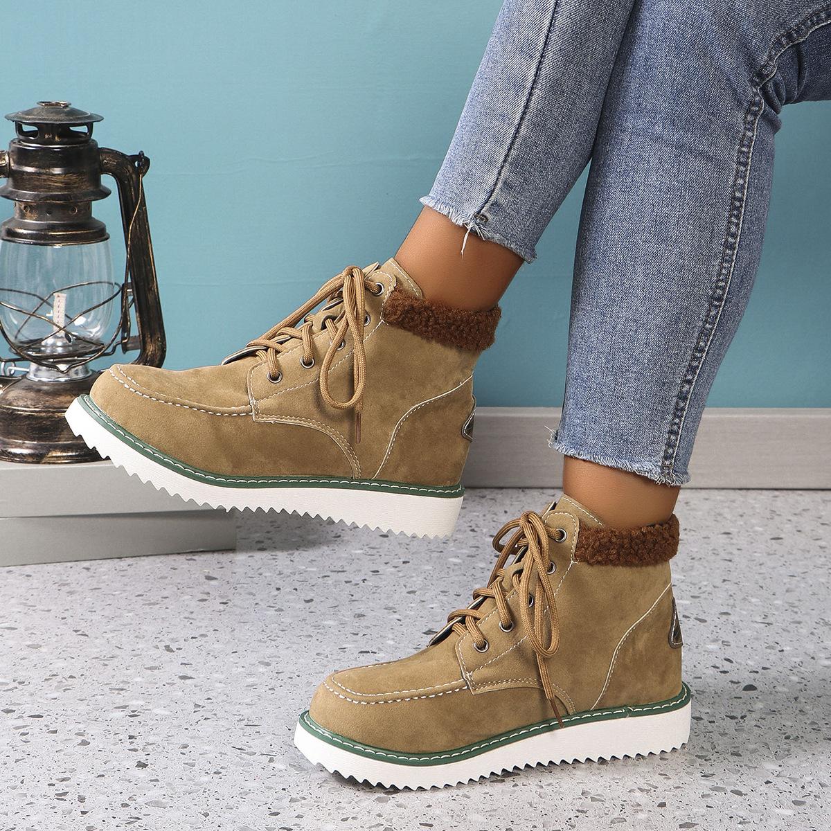Cotton Boots Women S Lace-Up Round Head Classic Martin Boots Casual Snow Boots 36