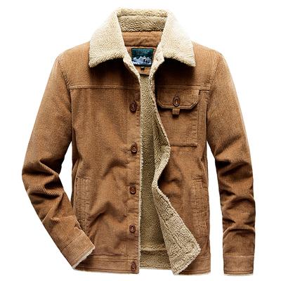 Men Corduroy Jackets Warm Fleece Coat Lambswool Lamb Velvet Parkas Fashion Cotton Casual Jacket Men