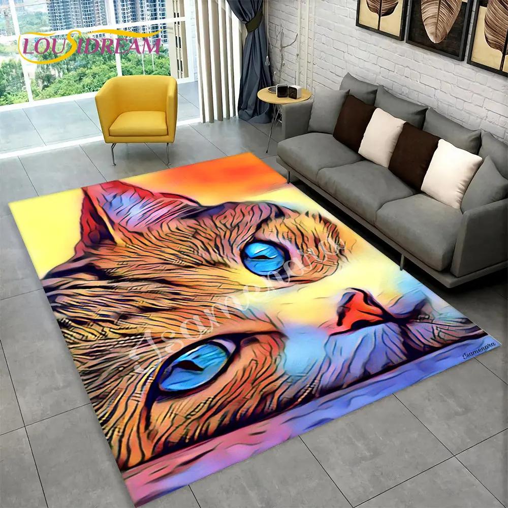3D Cute Cat Cartoon Area Rug,Carpet Rug for Home Living Room Bedroom Sofa Kitchen Doormat Decoration,Kid Play Non-slip Floor Mat