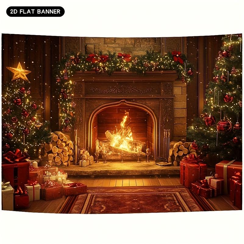 1Pcs Halloween Christmas Fireplace Red Glow Decoration Background Holiday Backdrop Decorations For Photo Studio Booth Party