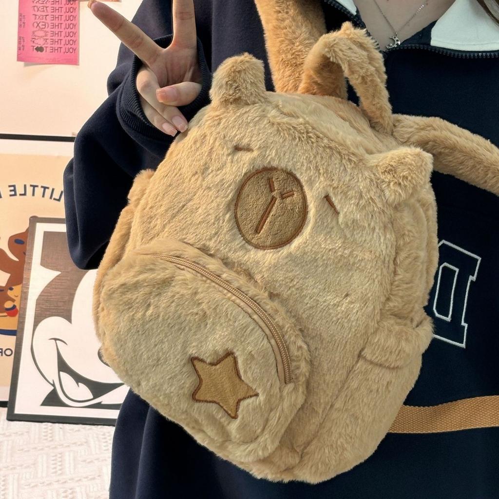 Autumn Winter Cute Capybara Plush Backpack for Women 2024 New Student Commuter Bag Niche Versatile Backpack