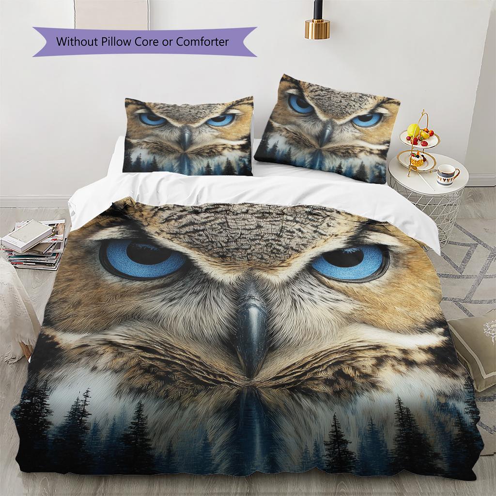 Owl and Its Reflection  Pattern Bedding Quilt Set Quilt Cover Pillowcase Home Decoration  Gift (1 * duvet cover + 2 * pillowcase, without core)