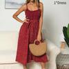 Polka Dot Print Princess Dress With Ruffle Trim Spaghetti Straps