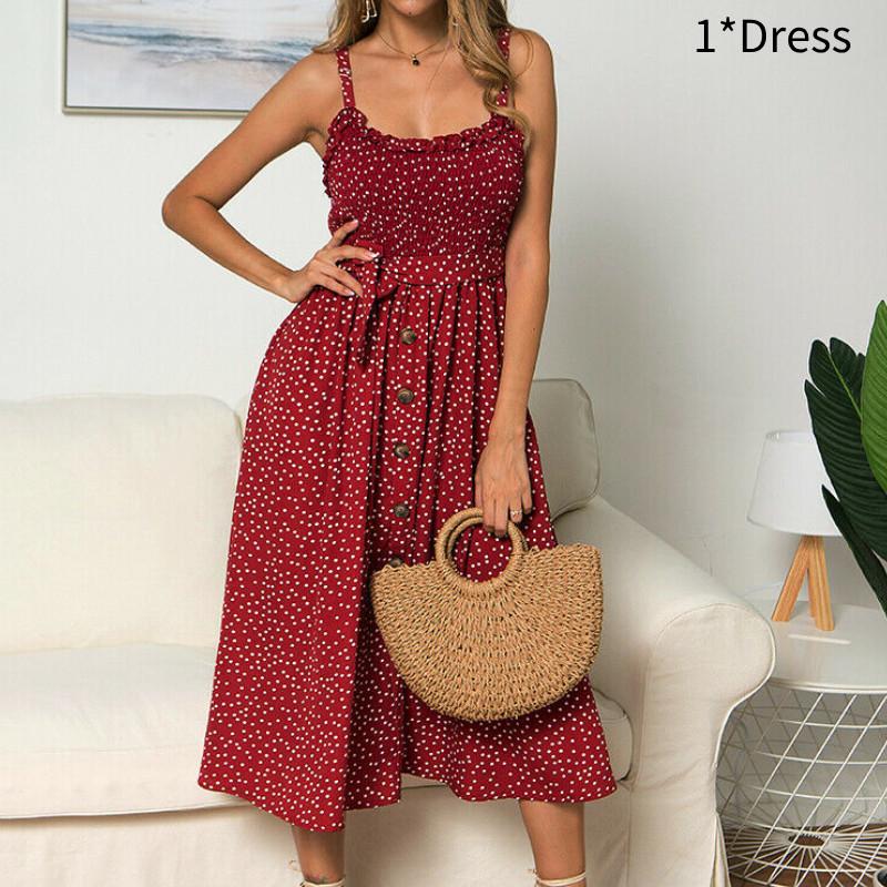 Polka Dot Print Princess Dress With Ruffle Trim Spaghetti Straps