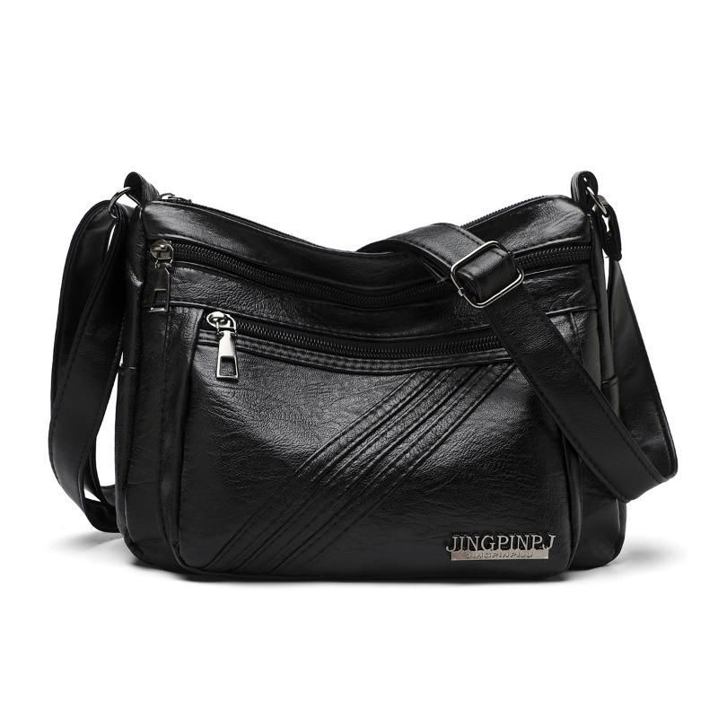 

Нишевая сумка через плечо с ретро-текстурой, повседневная дорожная сумка-мессенджер большой вместимости из мягкой кожи, многослойное хранение, сумка для мамы чёрный