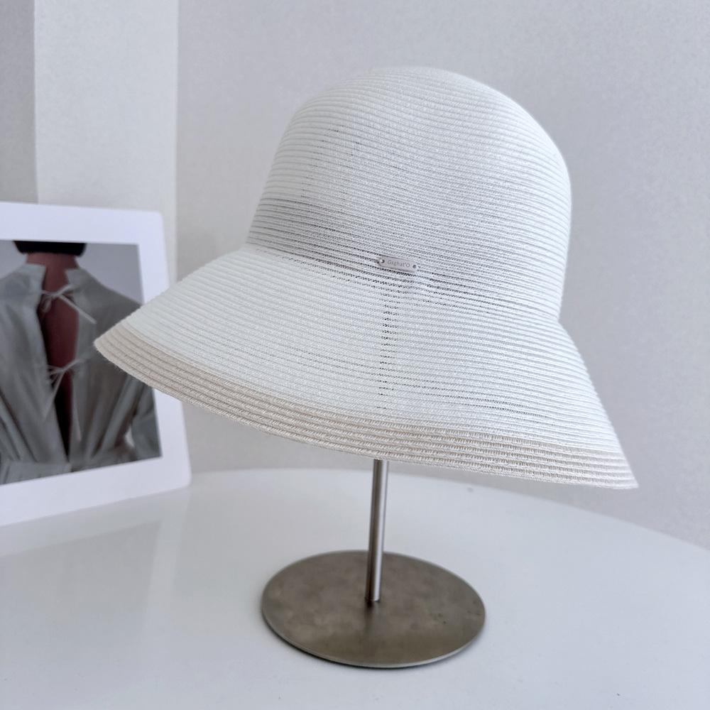 Outdoor Foldable Women Straw Bucket Hat Solid Color Wide Brim Summer Travel Sun Caps Breathable Fisherman Hat