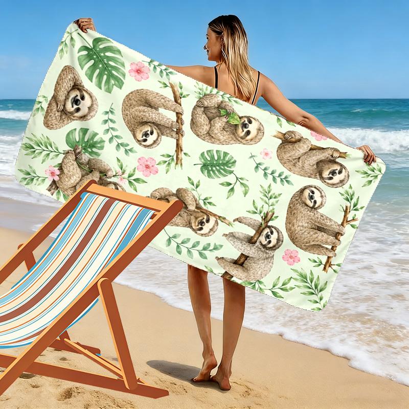 Sloths Print Beach Towel, Large Soft Quick Dry Towel for Beach Camping Swimming