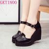 Mode GKTINOO 2025 Keilabsätze Damenschuh Frühling Herbst Slipper High Heels Runde Zehen Echtleder Lässige Damen Plateau Schuhe Frau