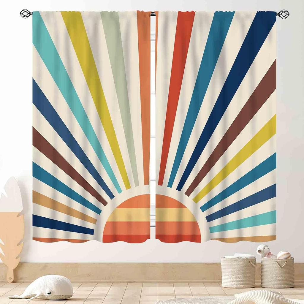 Hippie Mandala Vorhänge, Indisches Medaillon Trippy Boho Paisley Ästhetische Kunst Dekoration Bunte Orange Fensterbehandlung Für