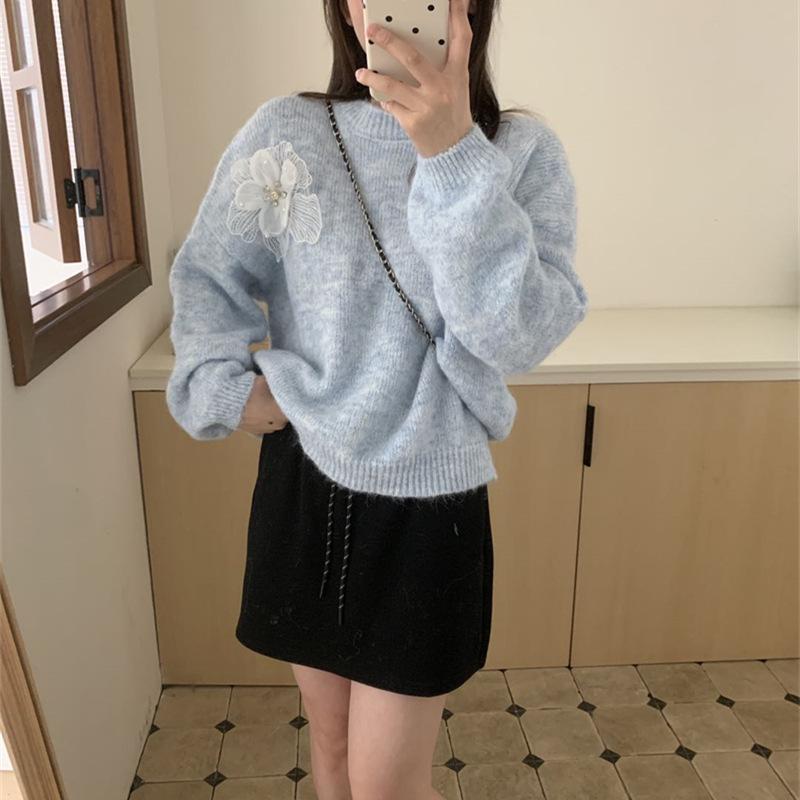 Korean 3D Flower Knit Sweater - 2025 Chic Winter Fashion for Women