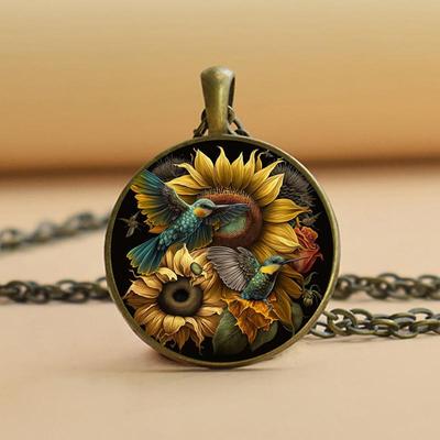 Fashion Hummingbird Necklace Pendant Jewelry Hummingbird Sunflower Butterfly Silver Pendant Chain