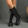 Fashion 2025 New Thick Bottom Heightening Knee High Boots Versatile Autumn Winter Shoes Black Back Zipper Long Knight Botas for Women