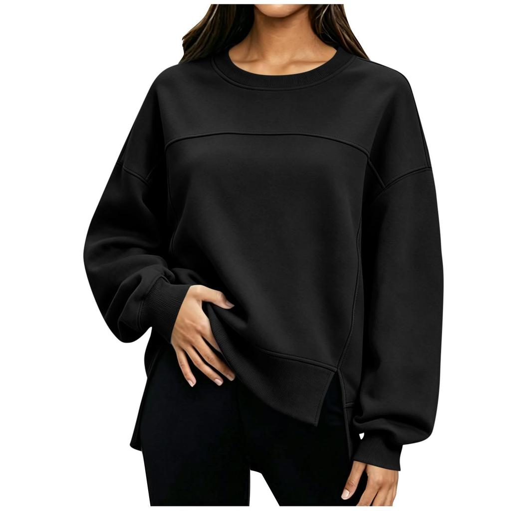 Women's Fashion Color Neck Long Sleeve Sweatshirt Casual Pullover Top
