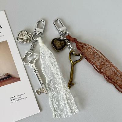 Ins Tarzı Aşk Kalbi Anahtar Kolye Dantel Püsküllü Anahtarlık Y2K Vintage Anahtarlık Çanta Charm Çok Yönlü Çantalar Asılı Süsleme Anahtarlıklar