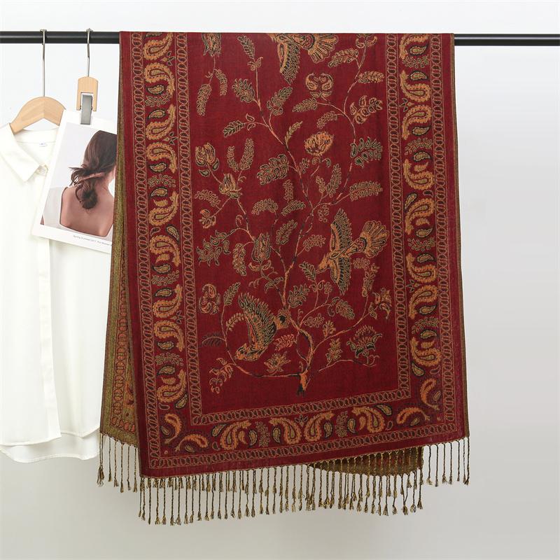 Luxury Bohemia Pashmina Scarf Shawl Wrap Paisley Jacquard Flowers Reversible Classic Tassels For Women Muslim Hijab T099
