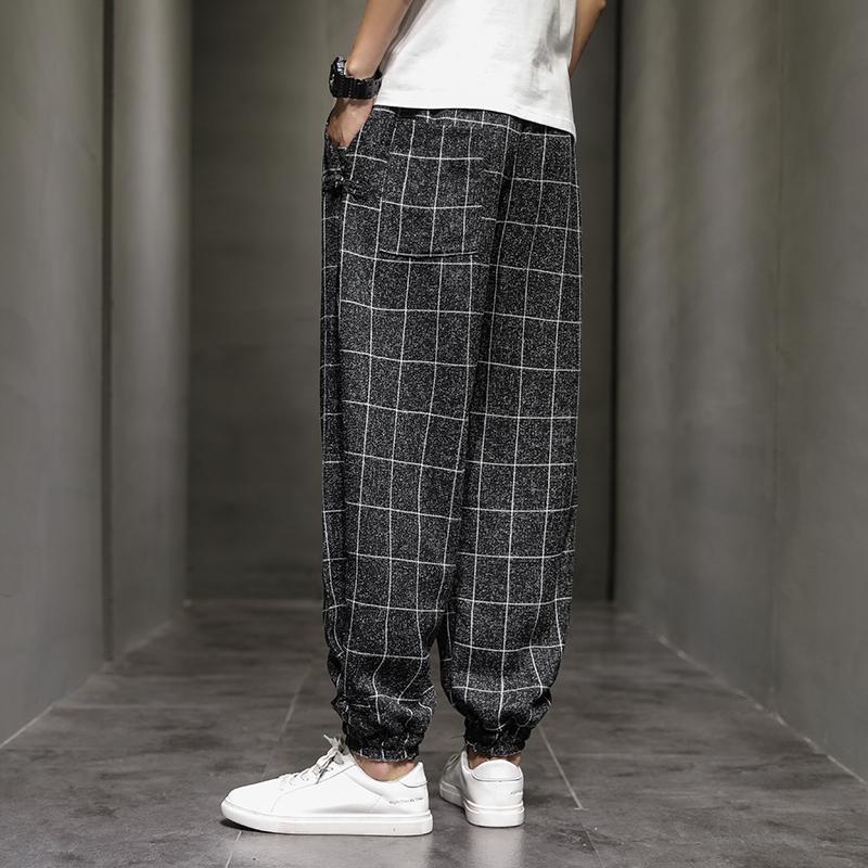 Men Cotton Linen Pants for Men Trend Disc Buckle Hallen Pants Man Spring Summer Comfortable Breathable Casual Pants
