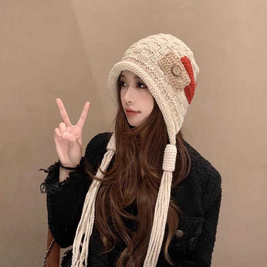 Christmas Red Beanie For Women, Patchwork Fringe Knit Hat, Festive Slouchy Winter Cap As Xmas Gift