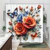 1 Piece Flower Bouquet And Butterfly Shower Curtain - Polyester Fabric, Machine Washable, Suitable For Bathroom Decoration