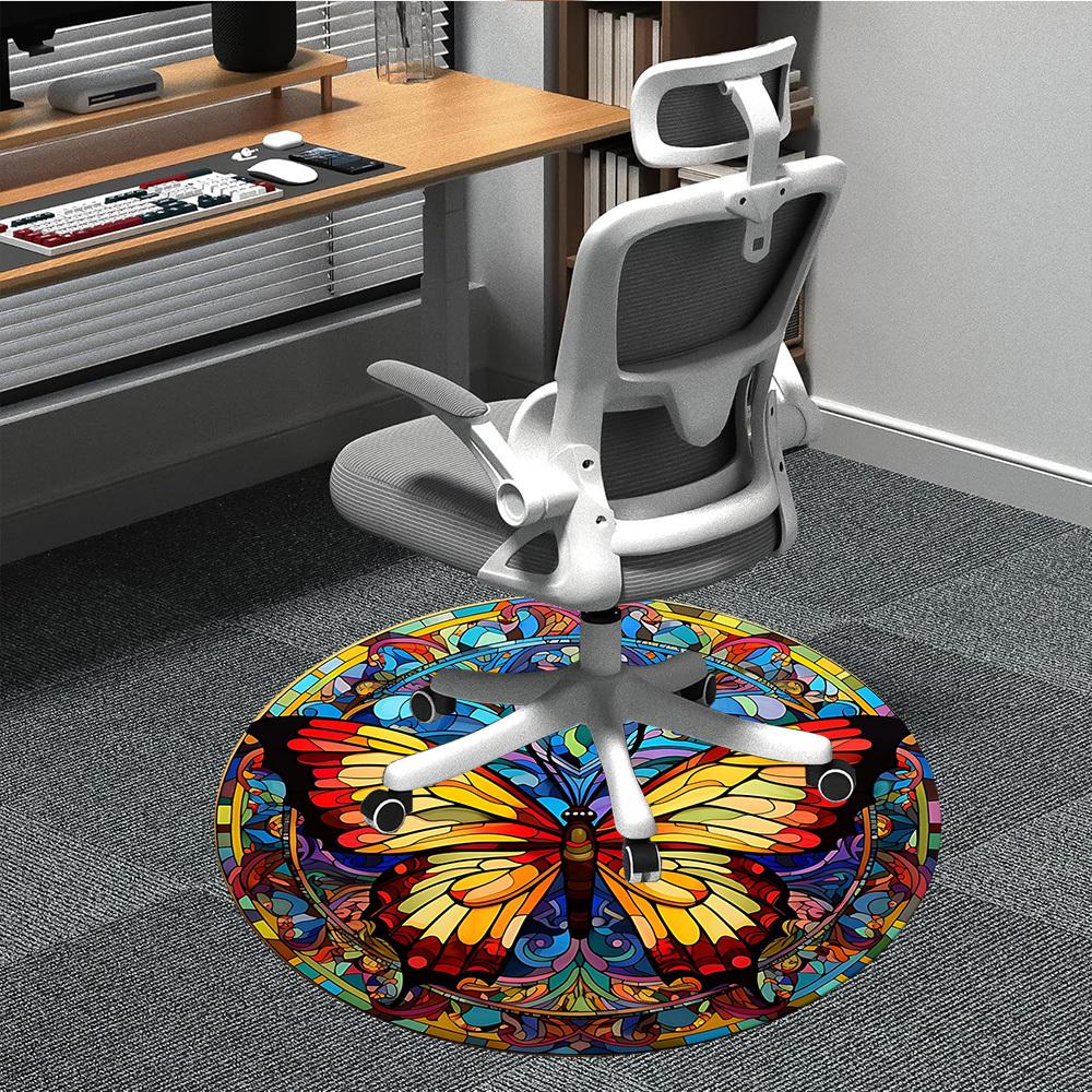 

1pc Butterfly Stained Glass Chair Carpet for Office, Soft, Non-Slip Polyester Mat, Office, Entryway, Living Room, Bedroom, yy251207279 80cm by 80cm