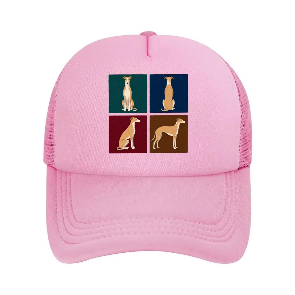 Four Greyhound Pose Panel Illustrati Mesh Baseball Cap For Womens Unisex FeUnisex Beach Dad Hat Hip Hop