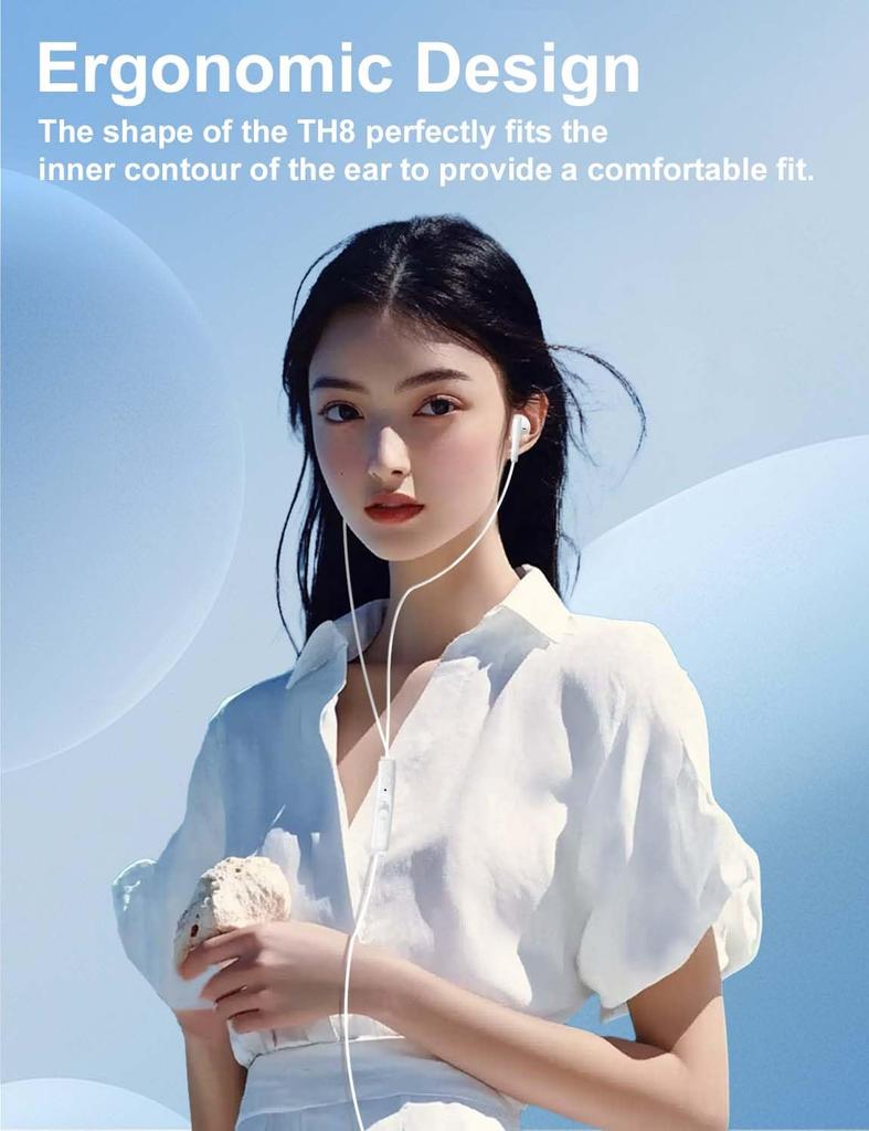 MAS CARNEY Type C Earphones TH8 Wired Earphones with Compatible with iPhone iPad Samsung Galaxy Google Black USB-C Microphone, 15/16, Pro, S25/S24,