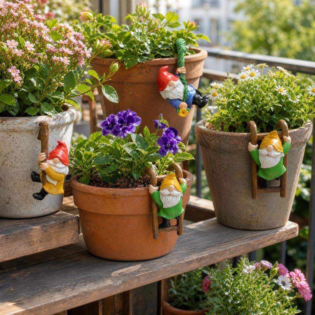 3 Piece Dwarf Figurine Set for Flower Pot Hanging Ladder Climbing Garden Pot Ornament Miniature Decoration Outdoor Indoor