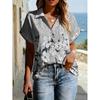 Floral Print Womens Loose Fit Short Sleeve V-Neck Top - Sleeveless Button-Free Casual Shirt Street Style
