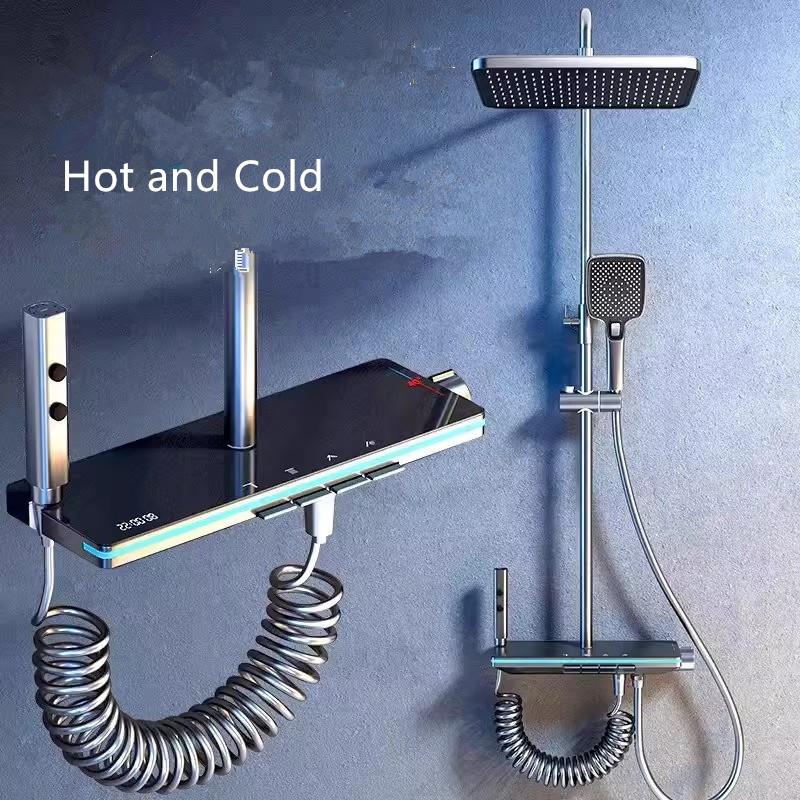 

Светодиодный белый цифровой дисплей для ванной комнаты, набор смесителей для душа, латунный смеситель для душа с эффектом дождя, латунный смеситель для ванны и душа