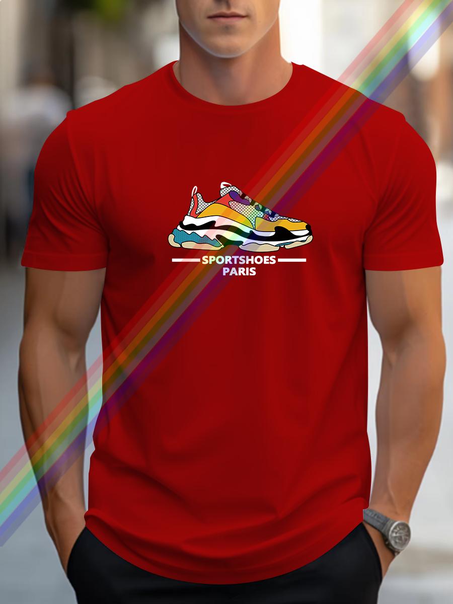 

2024 Лето мужская мода новая обувь с принтом букв Париж, футболка с круглым вырезом, тренд, повседневная роскошь, чистый хлопок, высокая мода 4XL