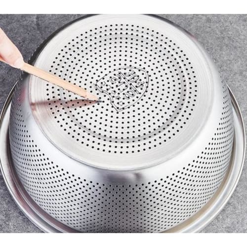 Stainless steel colander bowl, rice washing bowl, rice drainer, rice strainer, all-purpose bowl, tabletop colander set, non-clogging perforated coland