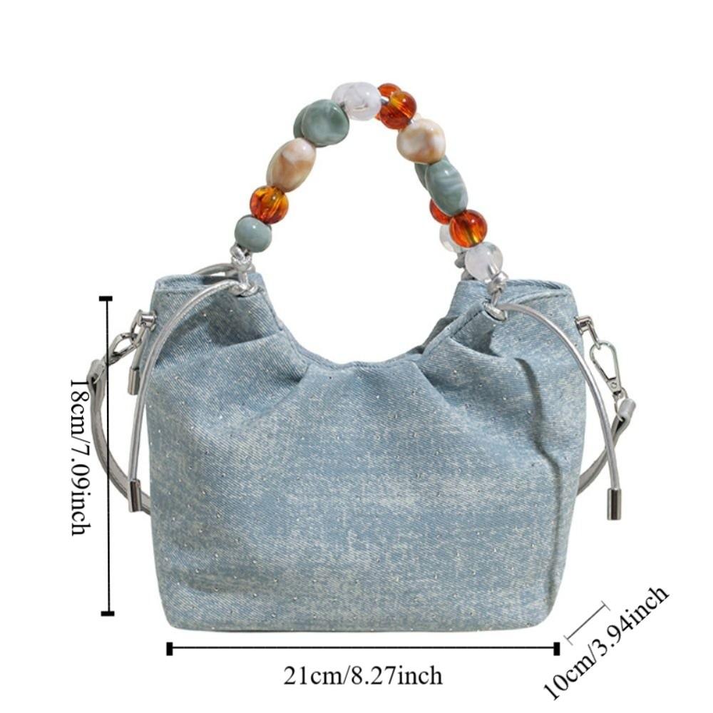 Tote Bag Beading Handle Shoulder Bag Crossbody Bag Women's Shoulder Bag Cute Silver PU Bag  Travel