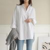 White Women Long Sleeve Loose Fit Shirt Mid Length BF Style Spring Autumn Design Top Literary Niche