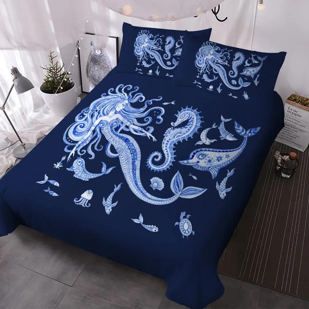 Comforter Mermaid Space Mermaid Bedding Purple Mermaid King Comforter Sets For Girls Galaxy Mermaids Bedding 3Pcs