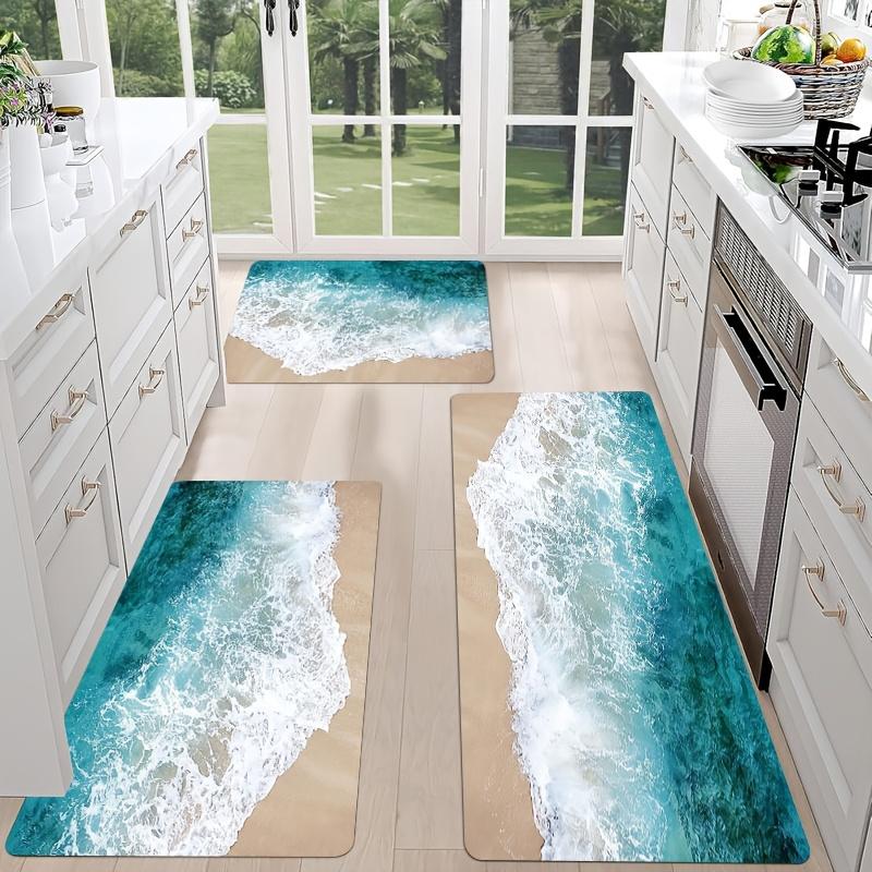 Blaues Strandwellen Küchenmatte Dekor Flur Balkon Waschküche Rutschfeste Bodenmatte Badezimmer Fußmatte Teppich für Wohnzimmerdekor