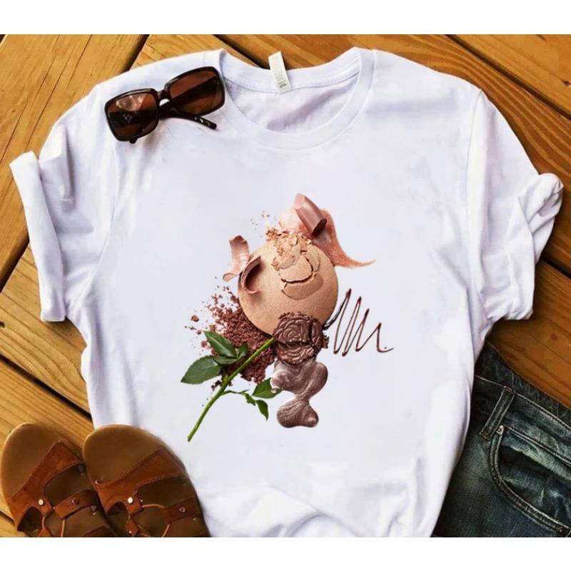 European and American Nail Polish Simple Women's Casual Cute Large Size Short-sleeved T-shirt Women Clothes Tops