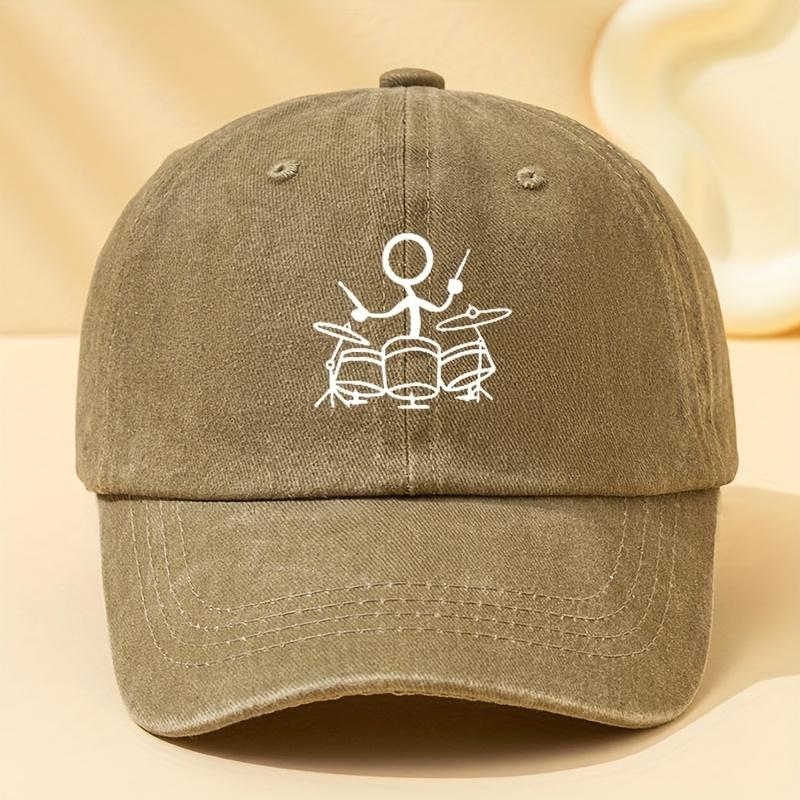 Drum Print Retro Washed Baseball Cap Adjustable For Both Men And Women, Suitable For Outdoor Sports, Camping, And Leisure