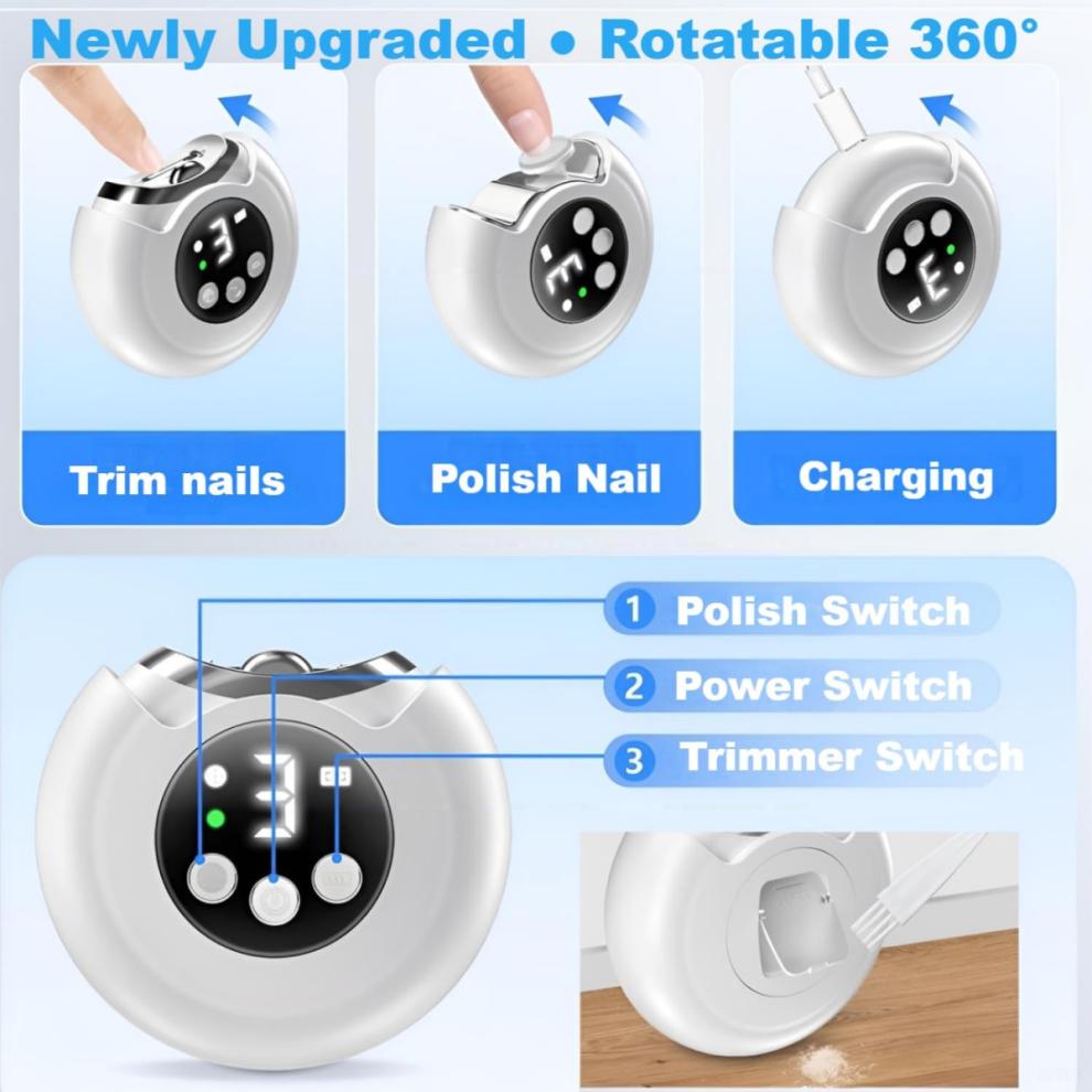 Electric Nail Clippers, 3 in 1 Automatic Nail Grinder with Led Light, 3 Speeds