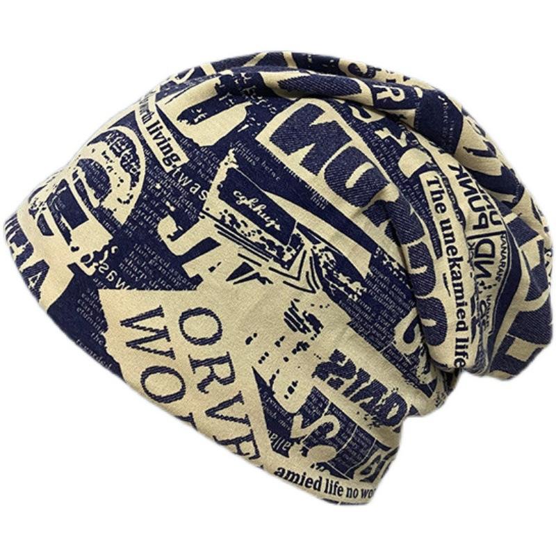 American street hip-hop beanie hat for women, trendy and unique retro printed slouchy hat, lazy European and American cold weather hat