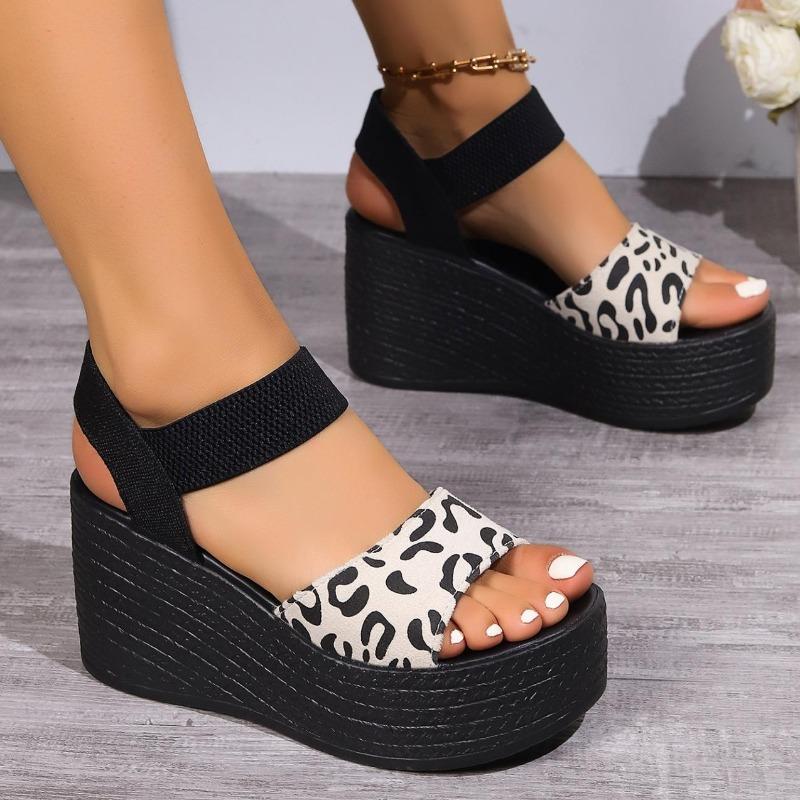 Mote Dames Kile Høy Hæl Peep Toe Sandaler Leopard Plattformsandaler Damer Tykk Såle Sommersko Espadriller Zapatillas Mujer