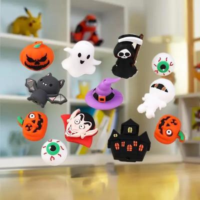 5 Stück/Set Halloween-Thema Silikonperlen 3D Kreative Fledermaus Gruselige Kürbisse Perlen DIY Schmuck Lanyards Basteln Partydekoration
