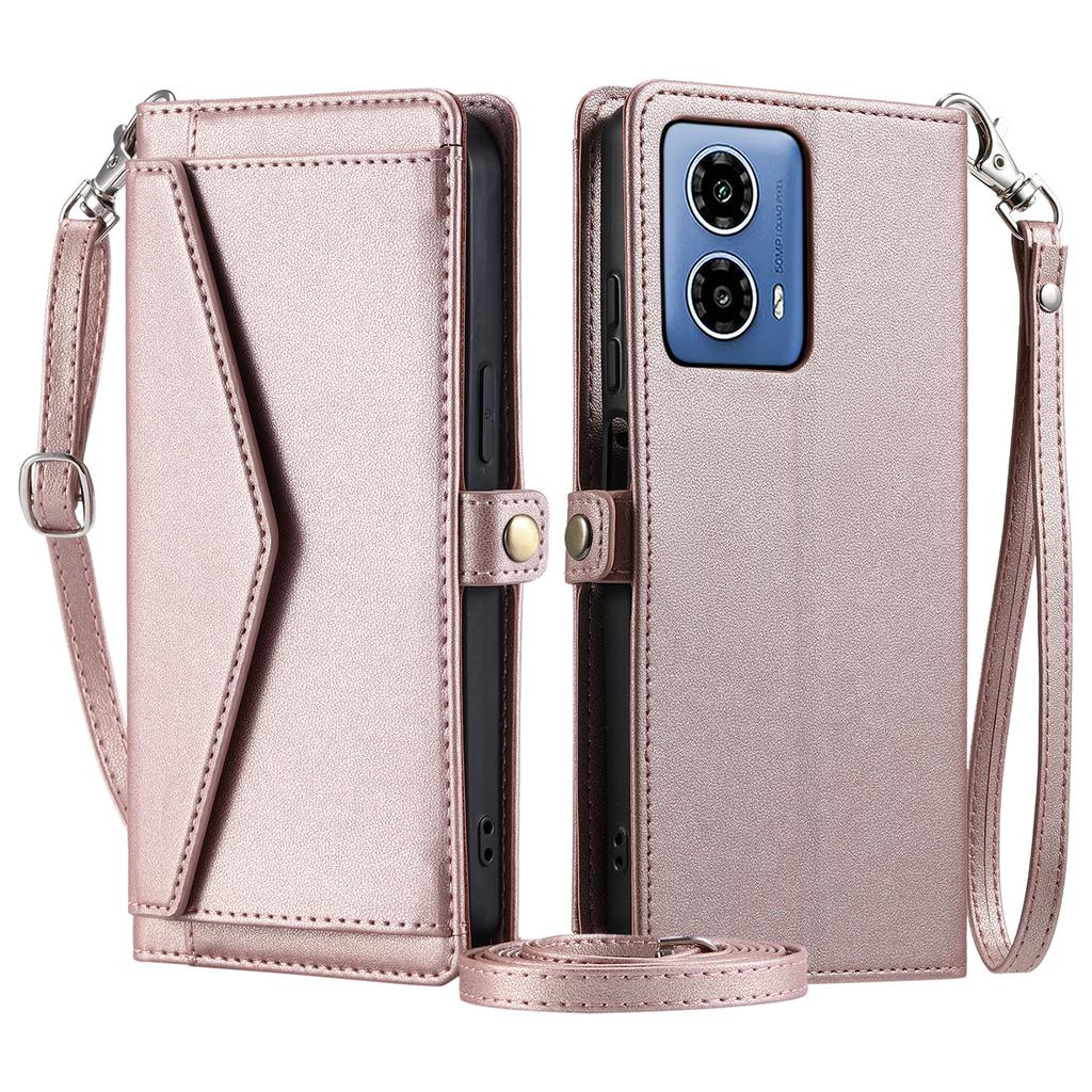 For Motorola Moto G45 5G/G34 5G Leather Case Wallet Stand Phone Cover with Straps