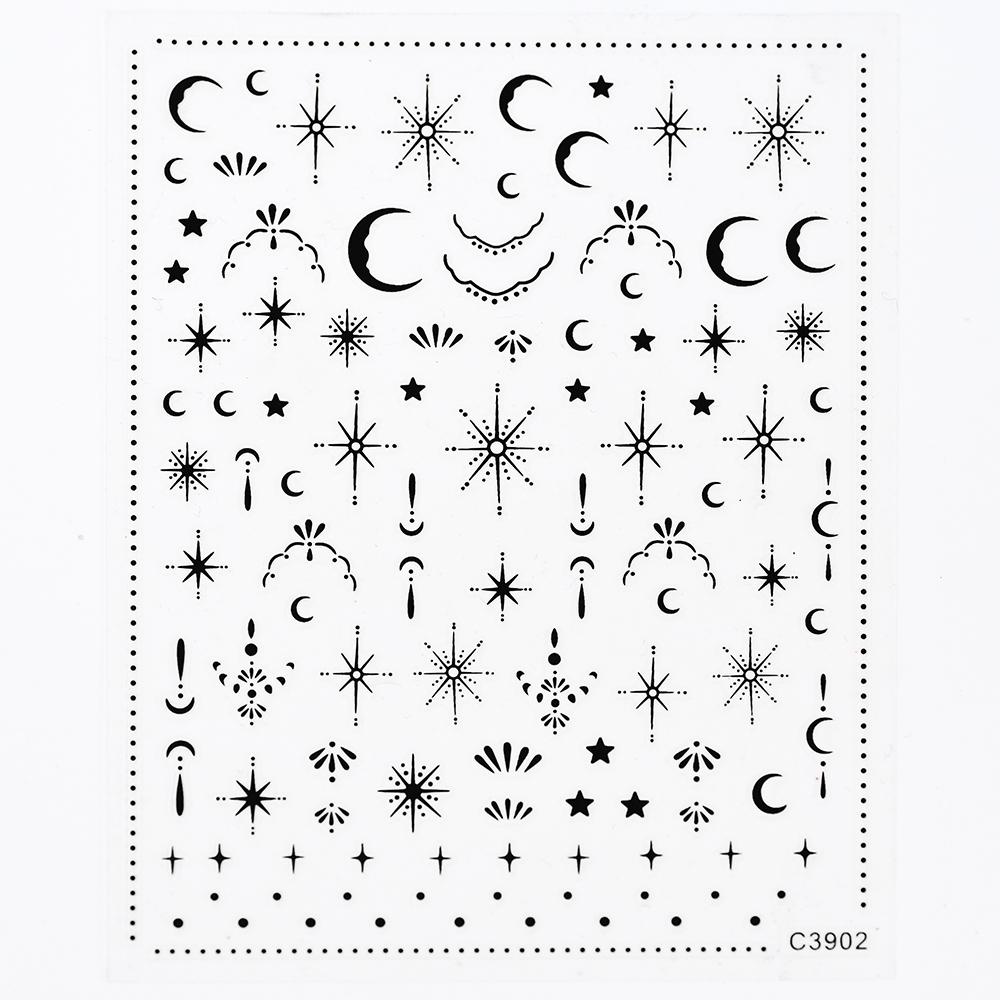 Black White Star 3D Nail Art Sticker Y2K Pentagram Self-Adhesive Decals Laser Shiny Glitters Starlight Manicure Ornaments Slider