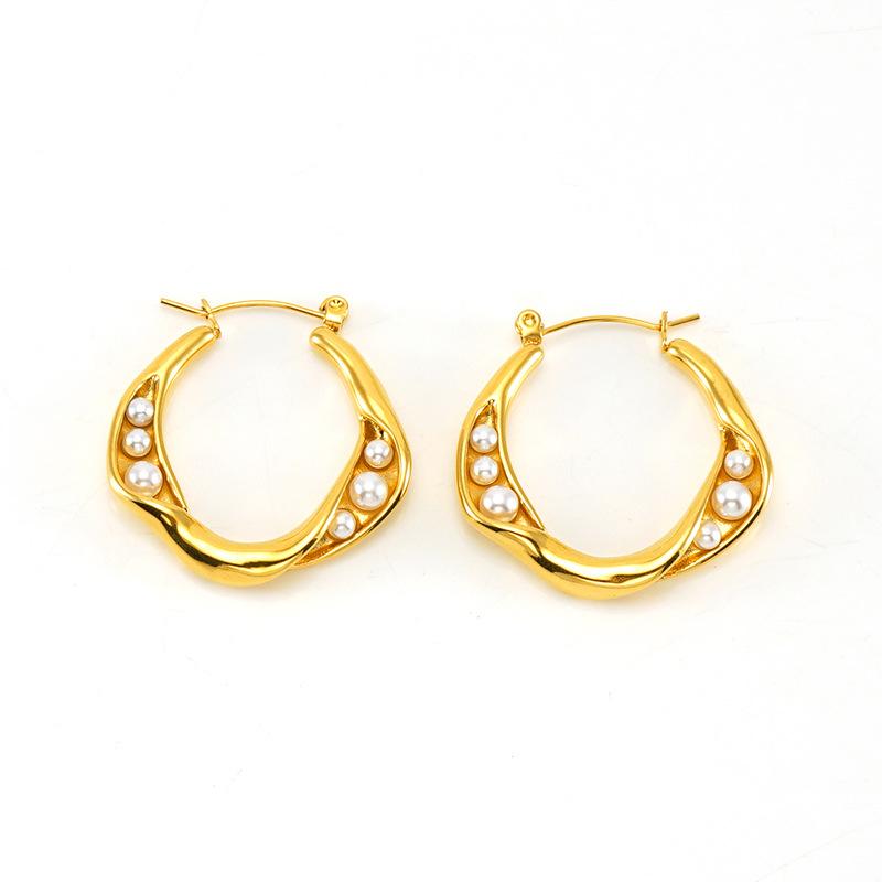 New 18k stainless steel gold earrings light luxury pearl temperament trendy round buckle earrings