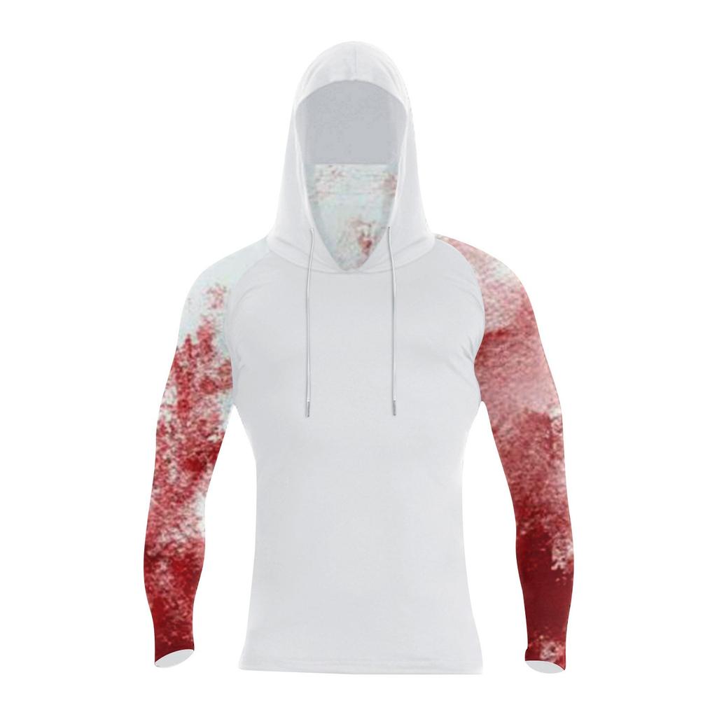 Men's Performance Fishing Raglan Halloween Prints Hoodie - UPF 50+ UV Long Sleeve Sun-protective Shirt With Mesh Visor