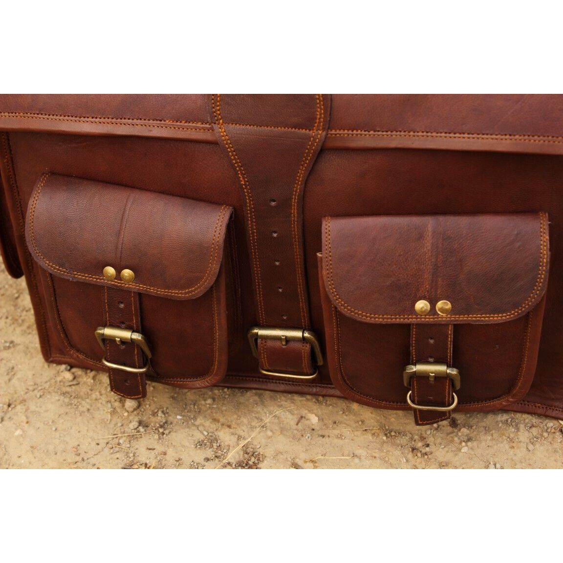 Большой новый мужской портфель из натуральной винтажной козьей кожи для ноутбука — фото 2