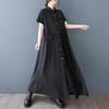 Short Sleeve Plus Size Black Vintage New In Dresses for Women Casual Loose Long Summer Shirt Dress