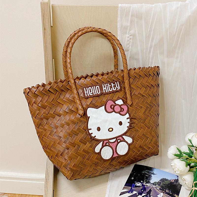 

Новая плетеная вручную овощная корзина-сумка, красочная милая мультяшная большая вместимость, сумка для отдыха с кошкой KT