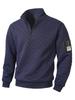 European & American Men's Quilted Knit Pullover: Casual Waffle Check Jacquard Zipper Stand Collar Hoodie