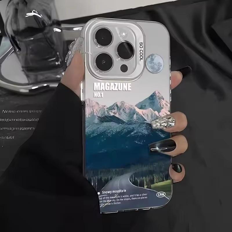 Snow Mountain Road Landscape Phone Case For IPhone 16 15 14 13 12 11 Pro XS Max 16E X XR 7 8 Plus Plating Matte Hard Cover Funda