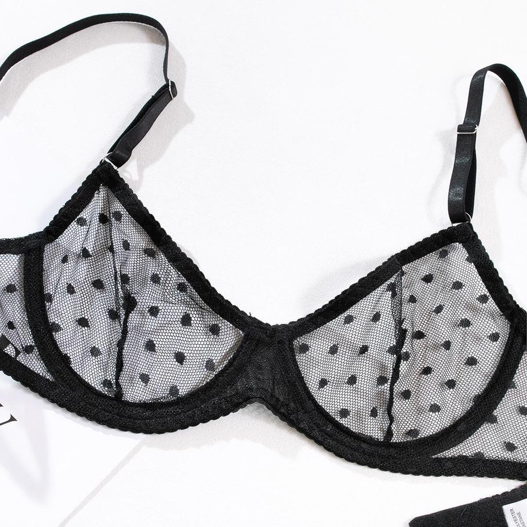 Seductive Polka Dot Half Cup Thong with Sheer Design 